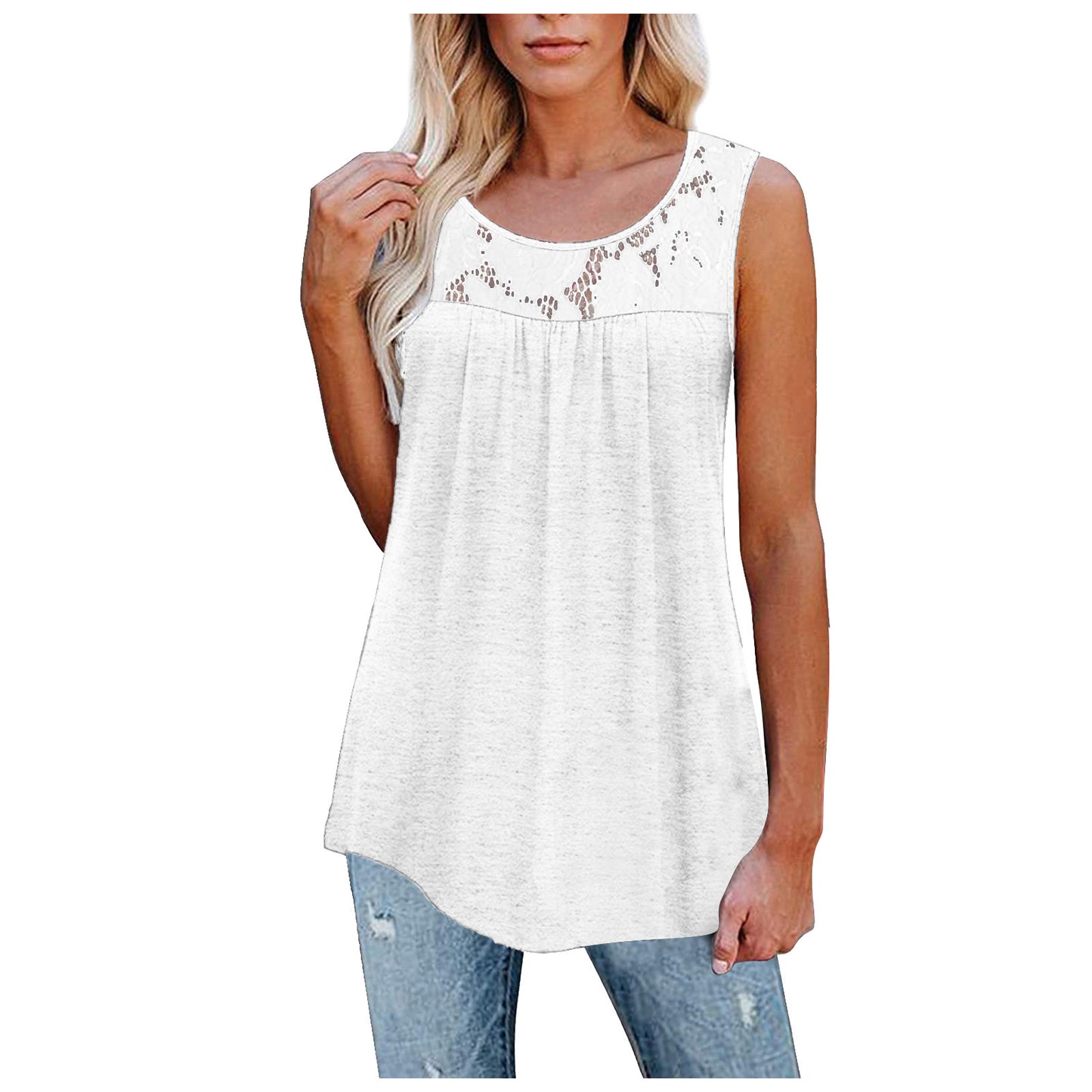 Loose Fitting Lacy O-Neck Tank Top (Plus Sizes)