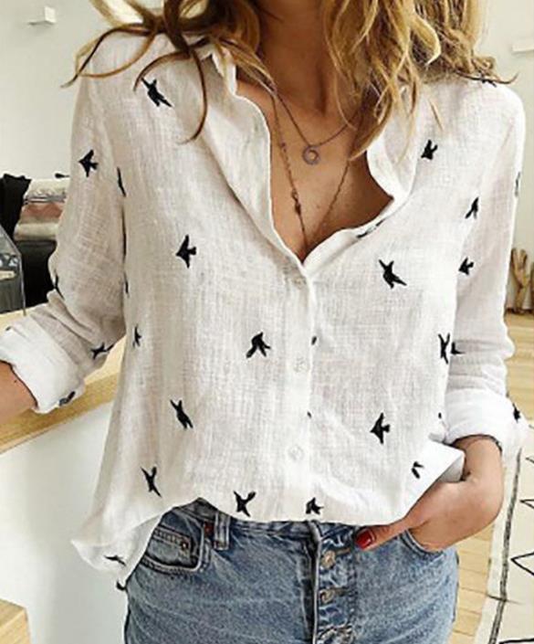 Solid Color Loose Fitting Long Sleeve Linen Shirt (Plus Sizes)