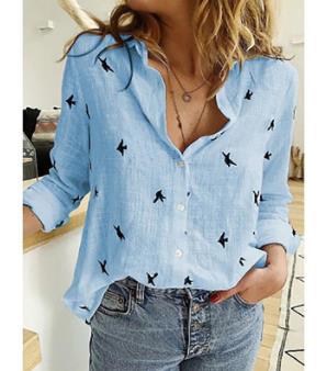 Solid Color Loose Fitting Long Sleeve Linen Shirt (Plus Sizes)
