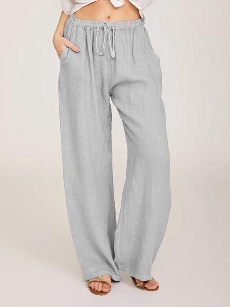 Straight Tube Drawstring Cotton & Hemp Pants