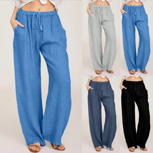 Straight Tube Drawstring Cotton & Hemp Pants