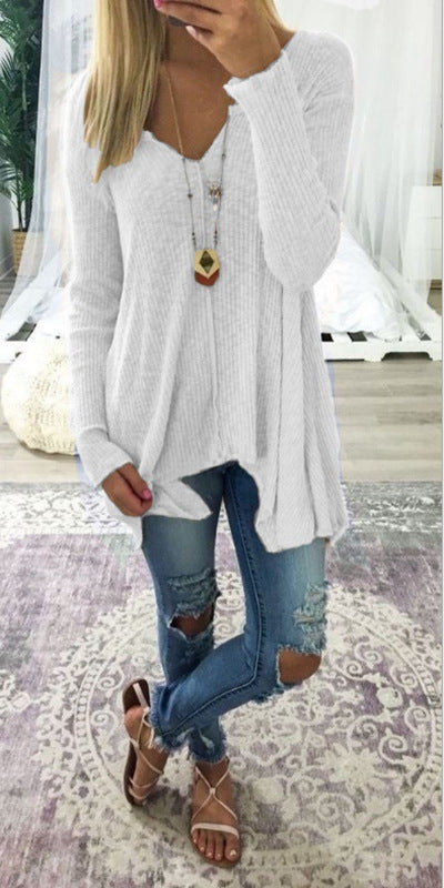 Loose Fitting Irregular Cut Long Sleeved Shirt (up to 5XL)