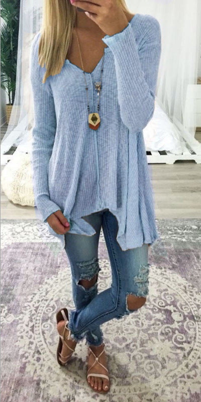Loose Fitting Irregular Cut Long Sleeved Shirt (up to 5XL)