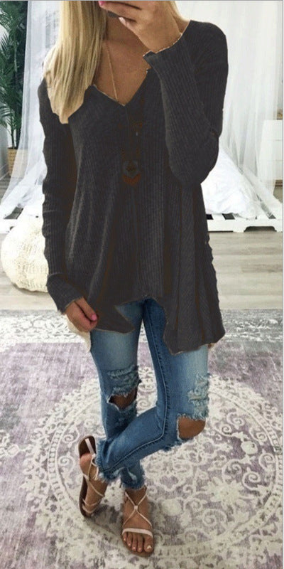 Loose Fitting Irregular Cut Long Sleeved Shirt (up to 5XL)