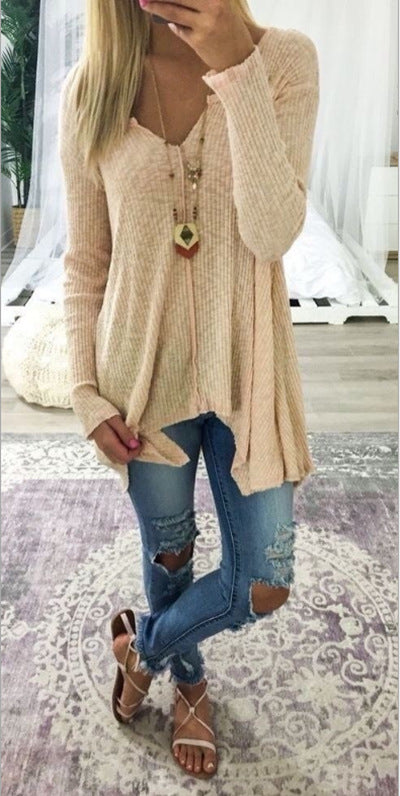 Loose Fitting Irregular Cut Long Sleeved Shirt (up to 5XL)