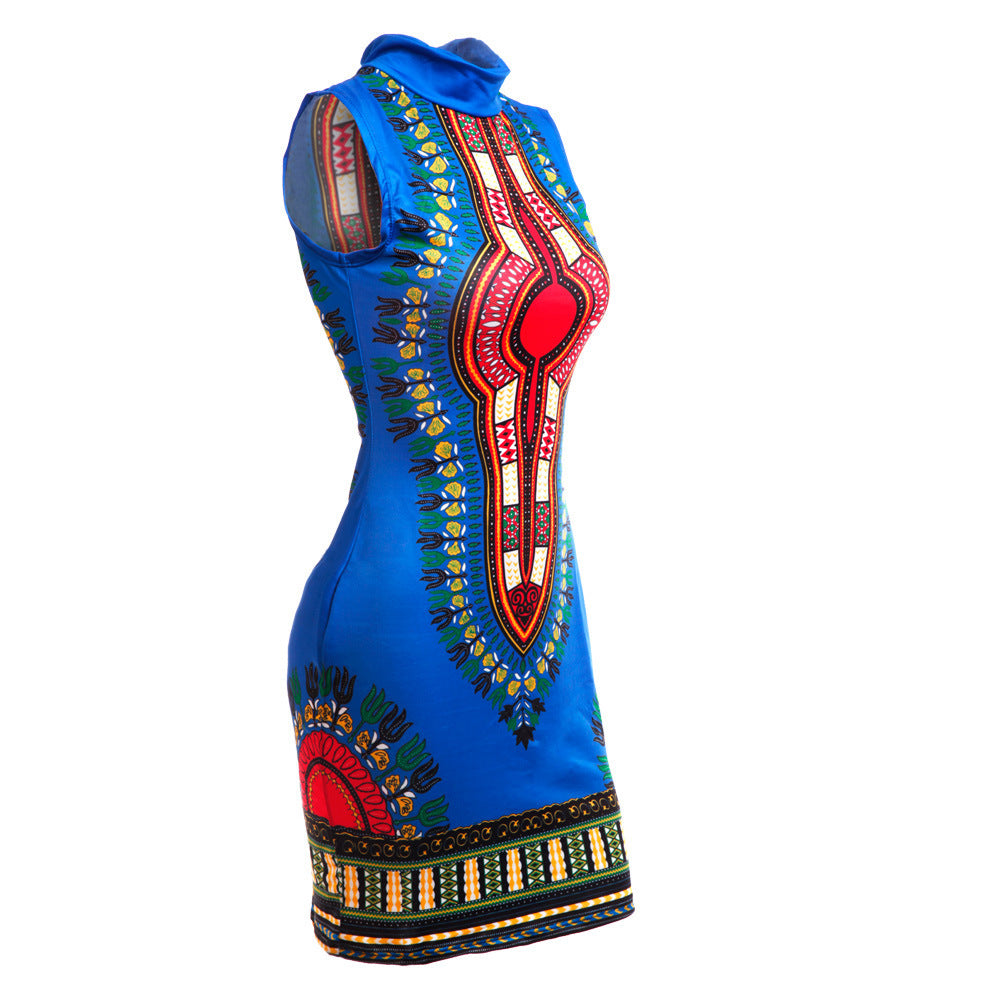 African Bazin Print Sleeveless Dress
