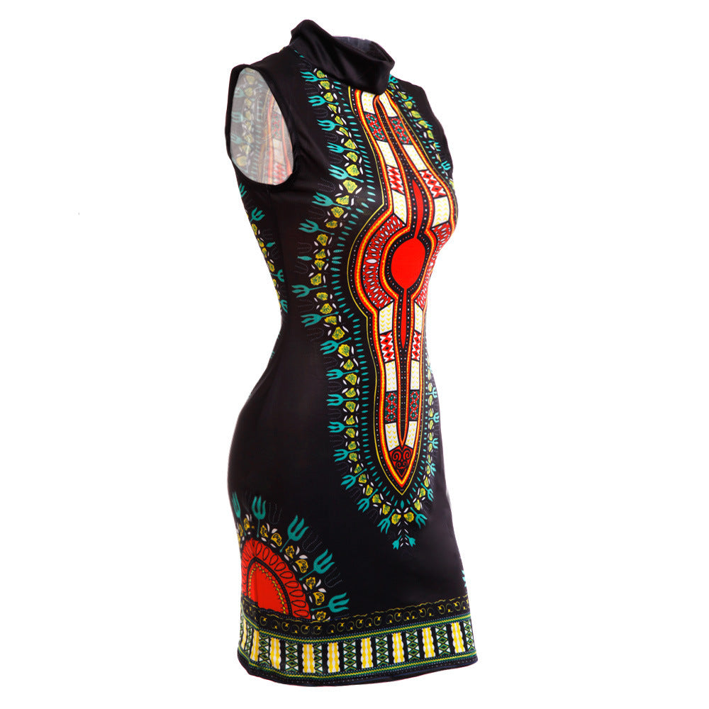 African Bazin Print Sleeveless Dress