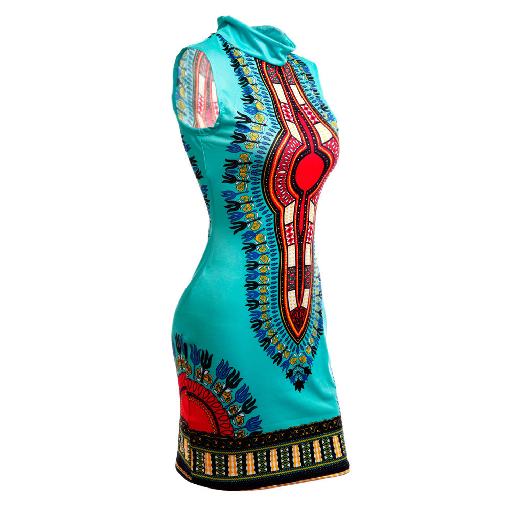 African Bazin Print Sleeveless Dress