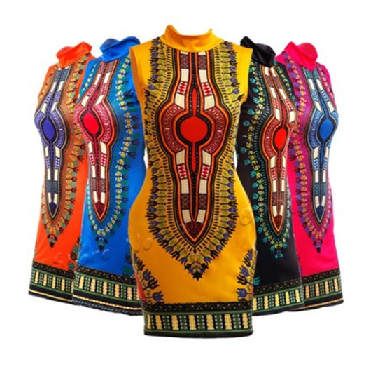 African Bazin Print Sleeveless Dress