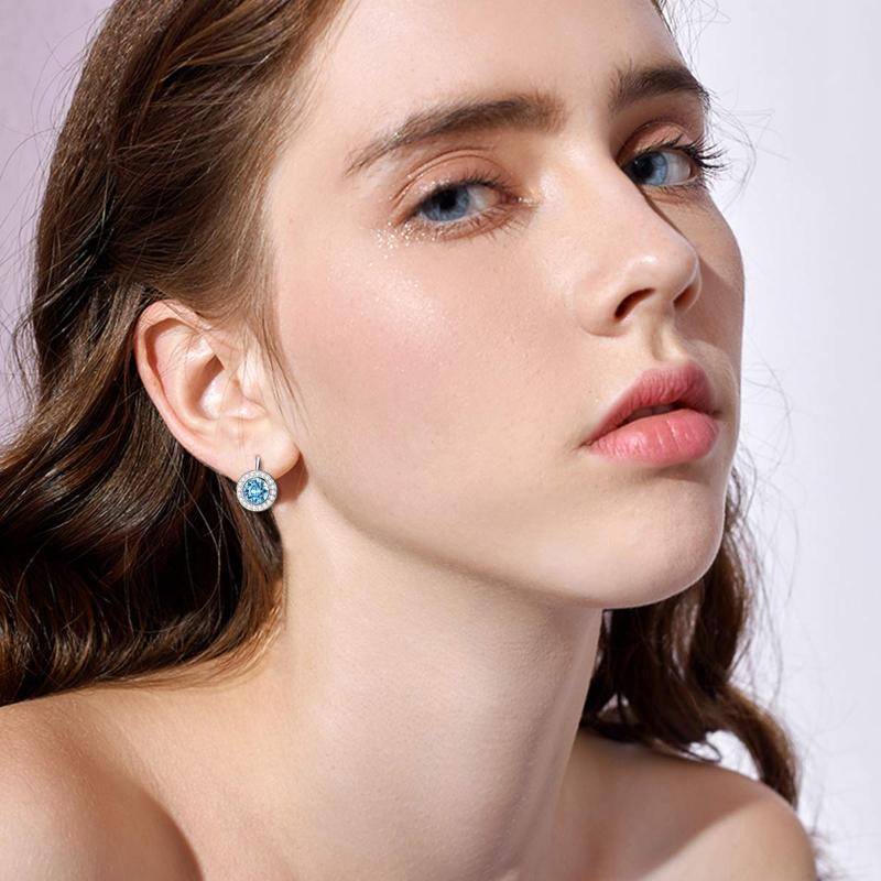 925 Sterling Silver Round Halo Lever-back Earrings w/Crystal from Austria
