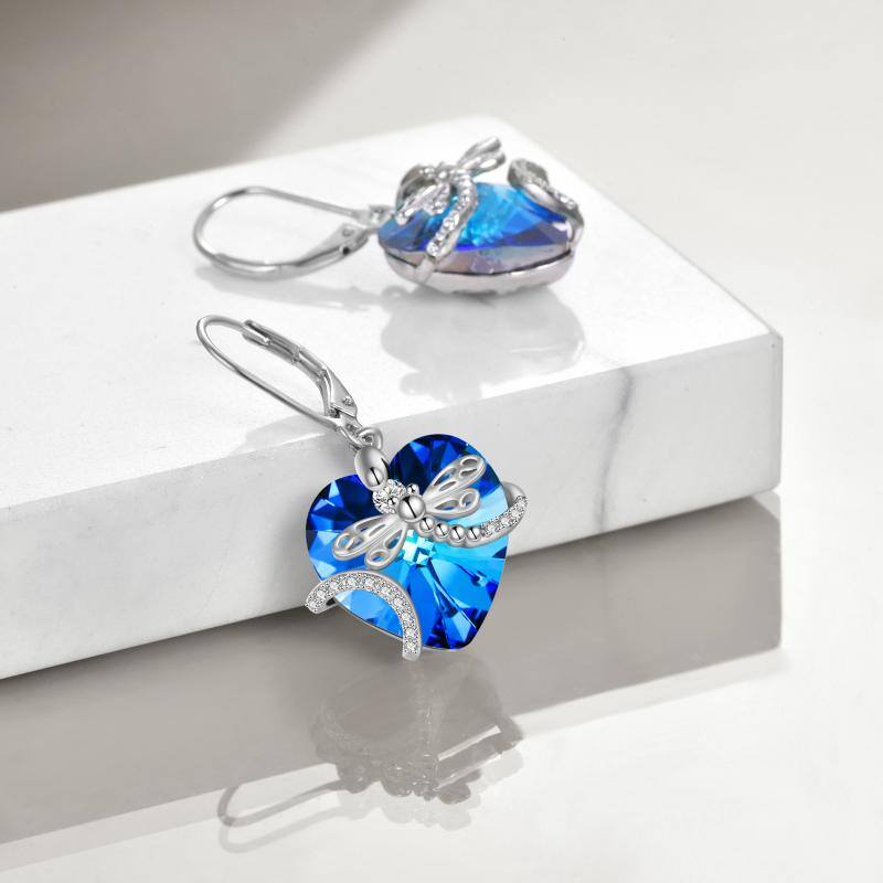 925 Sterling Silver Dragonfly Crystal Pendant Earrings