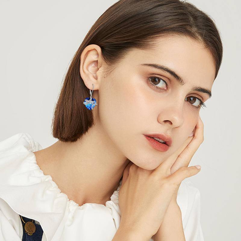 925 Sterling Silver Dragonfly Crystal Pendant Earrings
