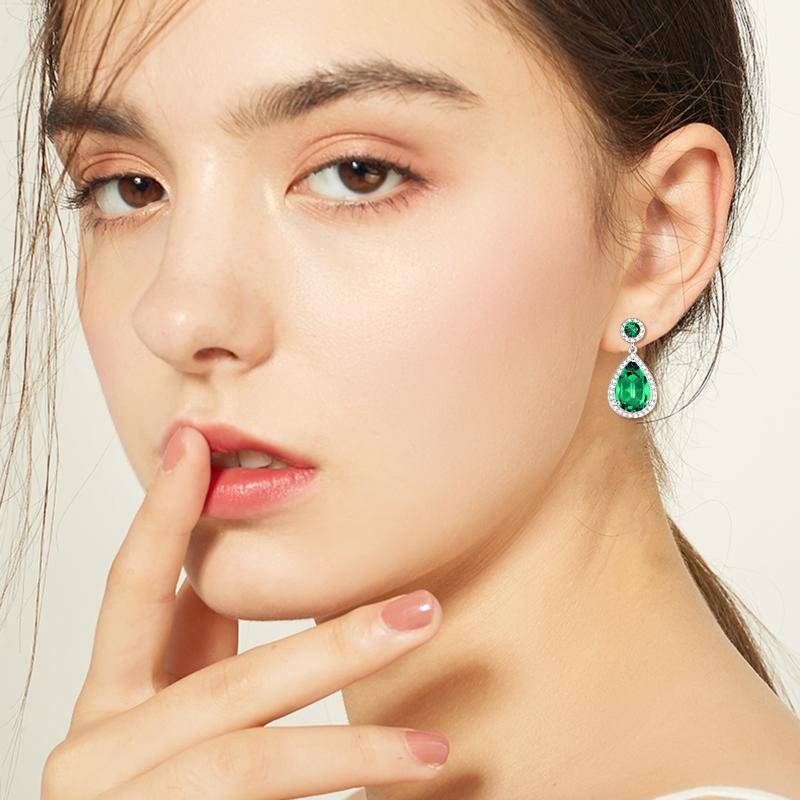 925 Sterling Silver Emerald Stud Earrings