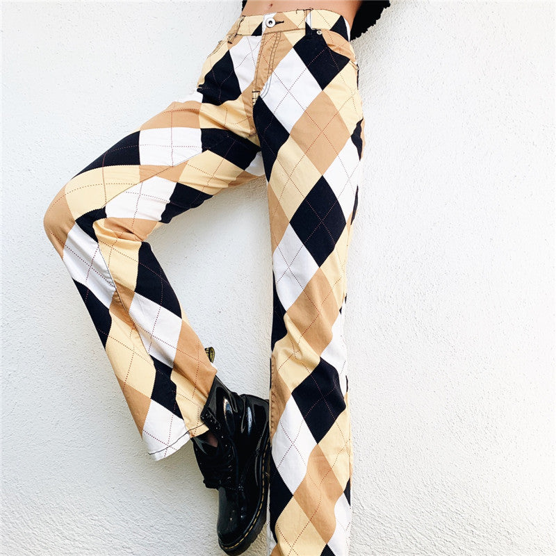 High Waist Plaid Block Cargo Pants