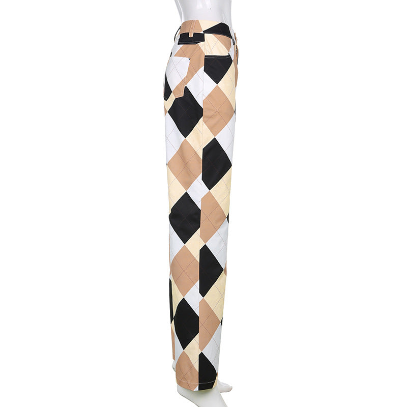 High Waist Plaid Block Cargo Pants