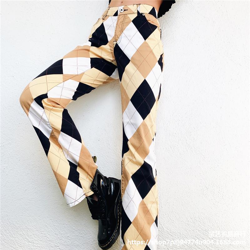 High Waist Plaid Block Cargo Pants