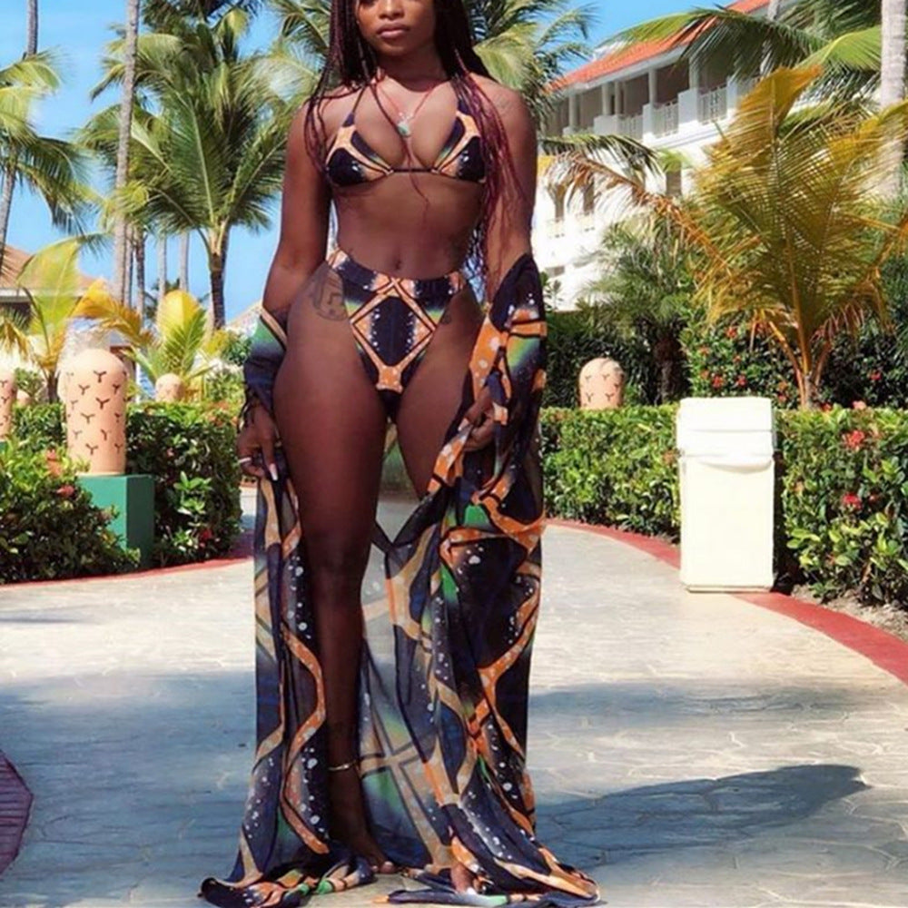 African Print 3 pc. Bikini Suit