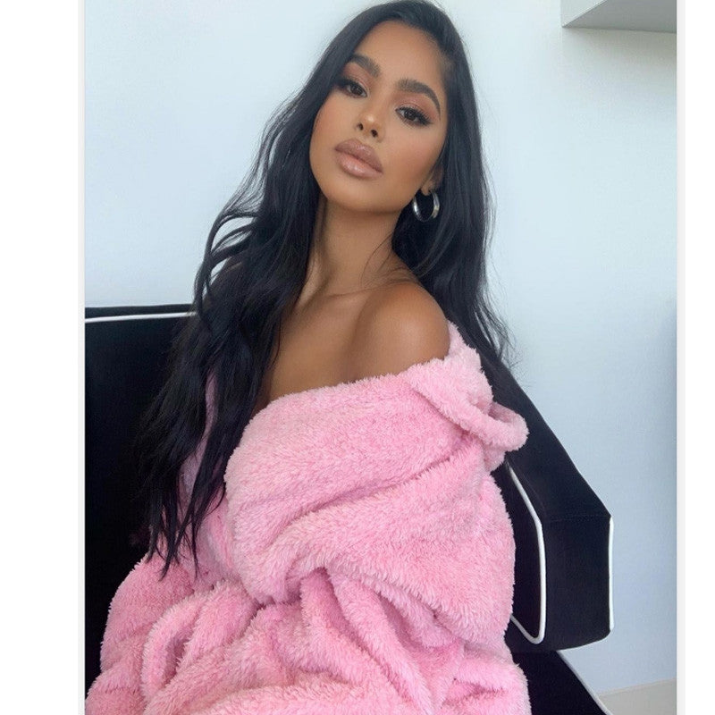 Short Fluffy Robe w/Front Tie and Bunny Ears