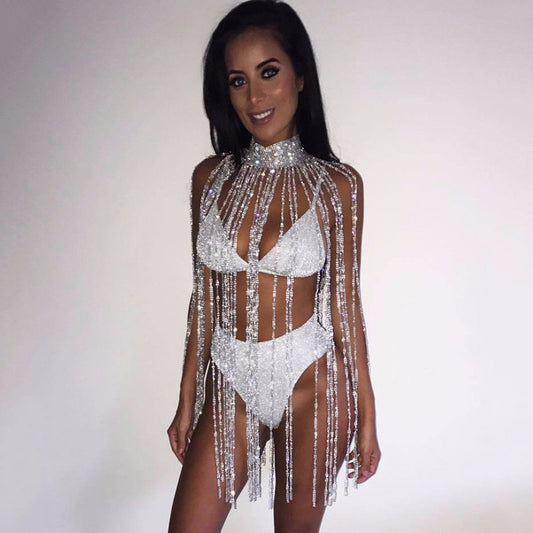 Rhinestone Tassel Body Necklace