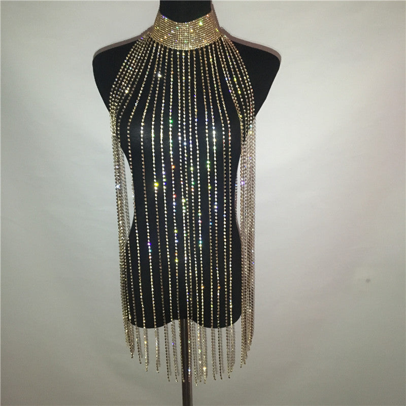 Rhinestone Tassel Body Necklace