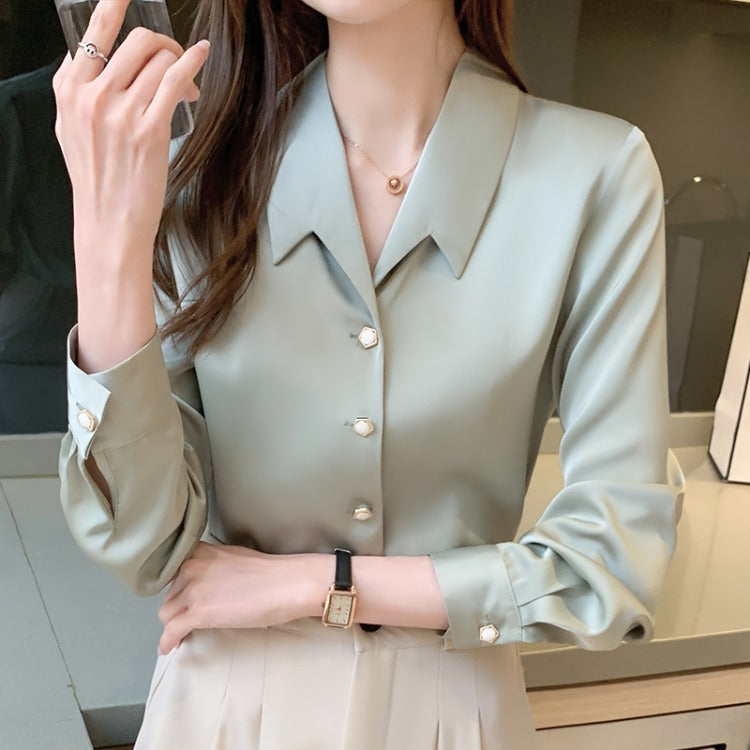 Business Style Long-sleeved Thin Draped Satin Shirt