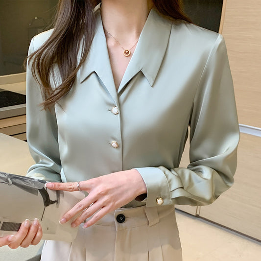 Business Style Long-sleeved Thin Draped Satin Shirt