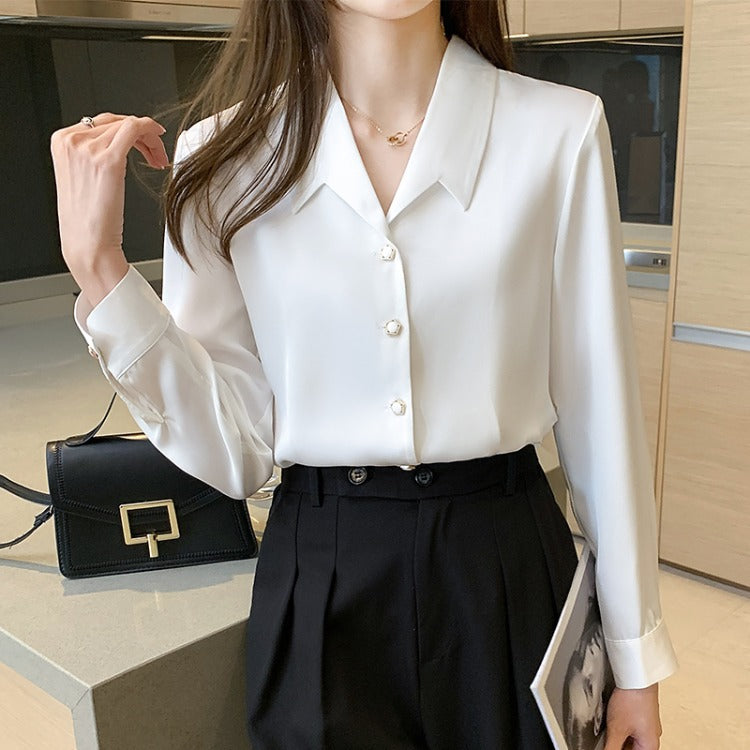 Business Style Long-sleeved Thin Draped Satin Shirt