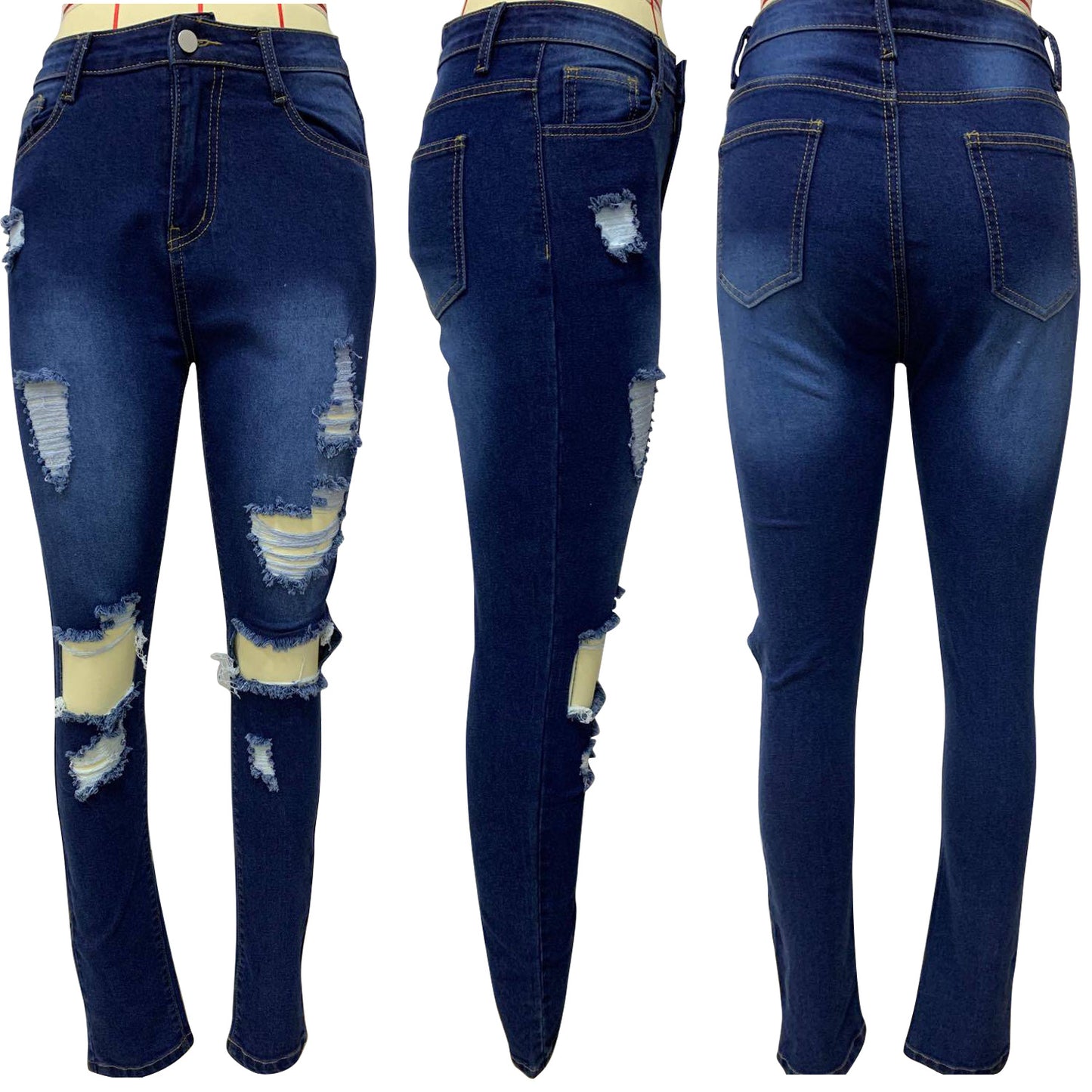 Ripped Middle Waist Denim Jeans (up to 4XL)