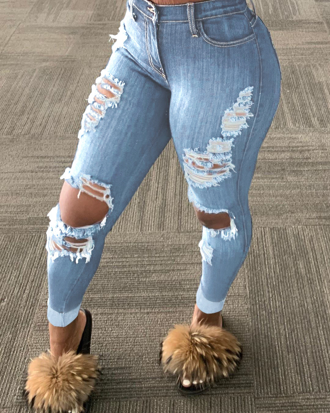 Ripped Middle Waist Denim Jeans (up to 4XL)