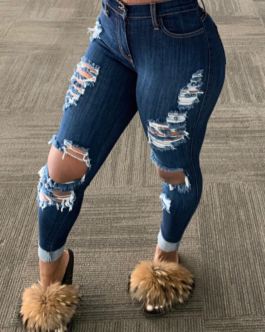 Ripped Middle Waist Denim Jeans (up to 4XL)