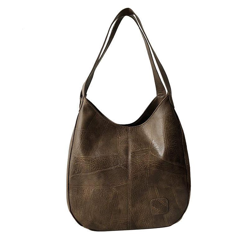 Vintage Style Oversized Three Compartment Shoulder Bag