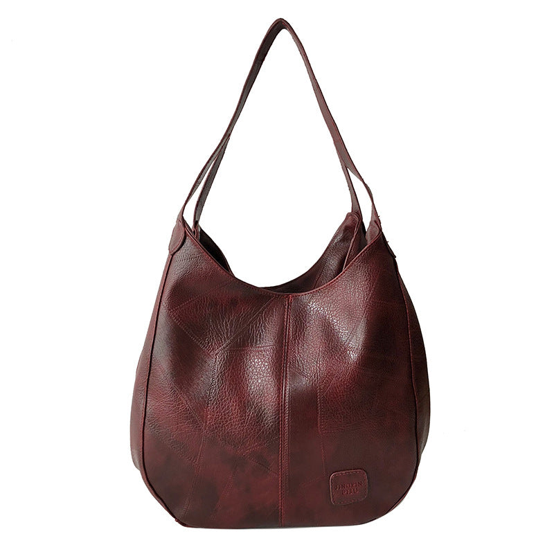 Vintage Style Oversized Three Compartment Shoulder Bag