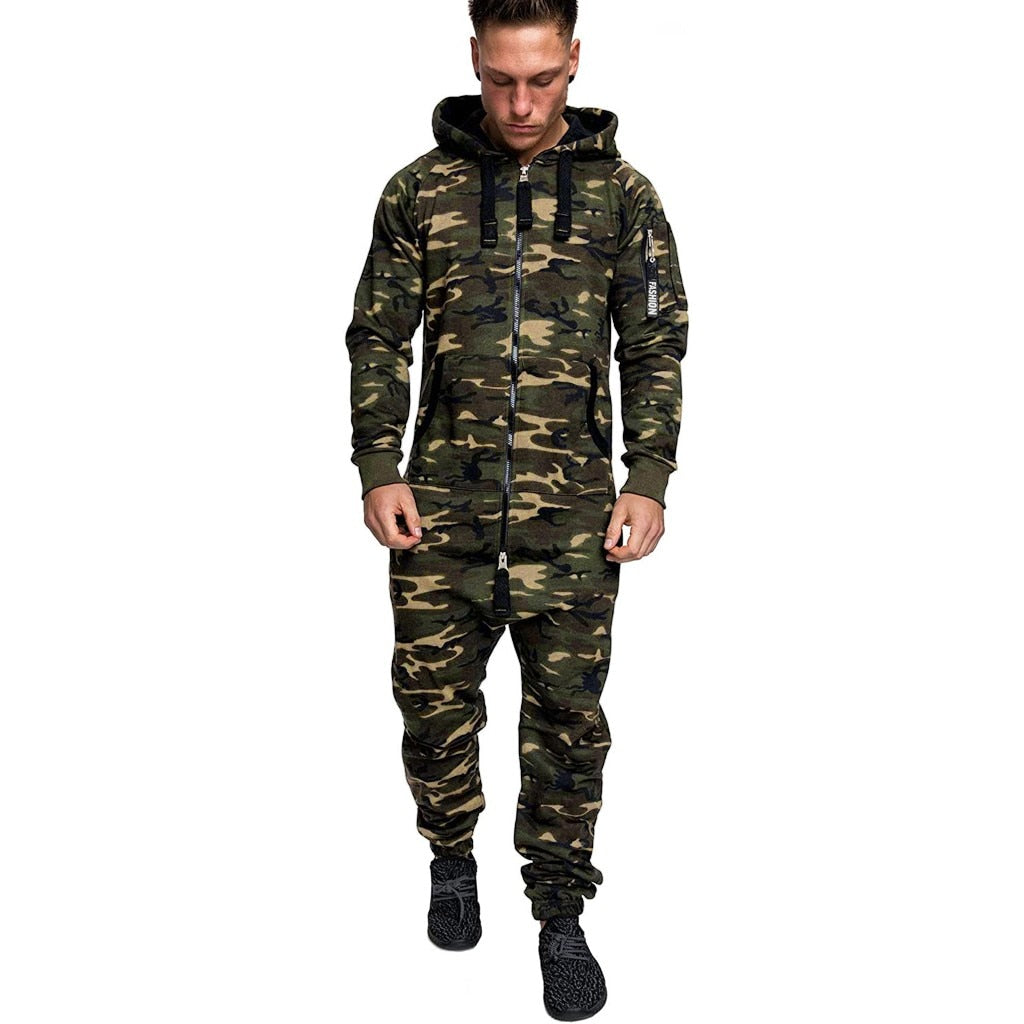 Camouflage Fleece Jumpsuit w/Hood