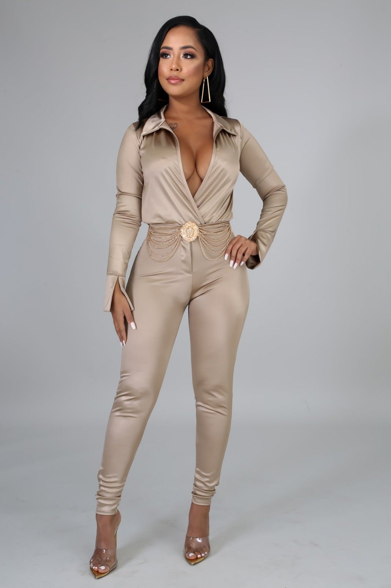 Shiny Long-sleeved Jumpsuit