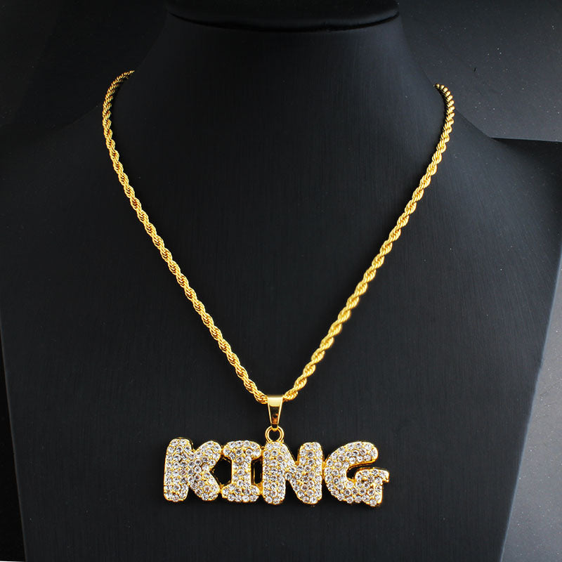 Queen or King Diamond Letter Pendant & Necklace