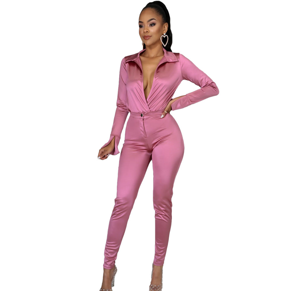 Shiny Long-sleeved Jumpsuit