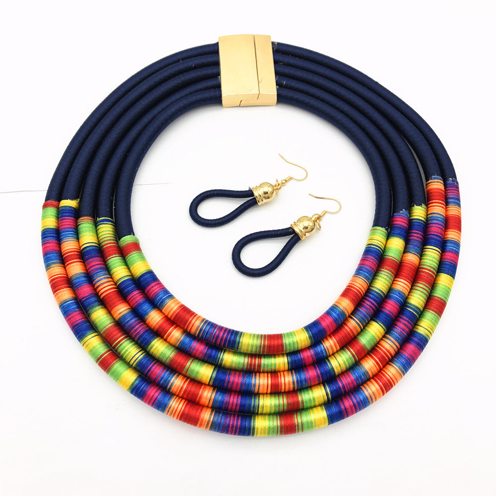 African Multilayer Choker Necklaces w/Earrings