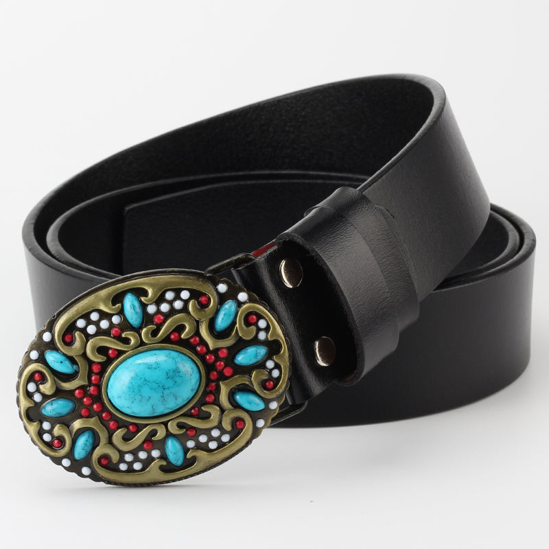 Bead Buckle Leather Belt