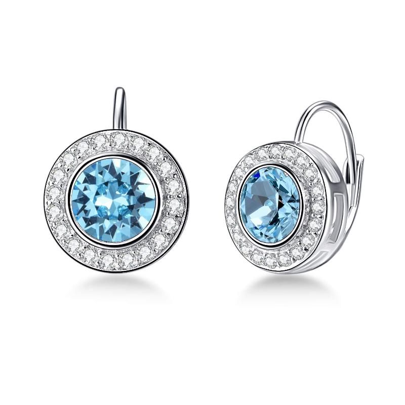 925 Sterling Silver Round Halo Lever-back Earrings w/Crystal from Austria