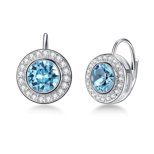 925 Sterling Silver Round Halo Lever-back Earrings w/Crystal from Austria