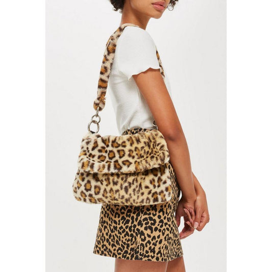 Fluffy Leopard Crossbody Shoulder Bag