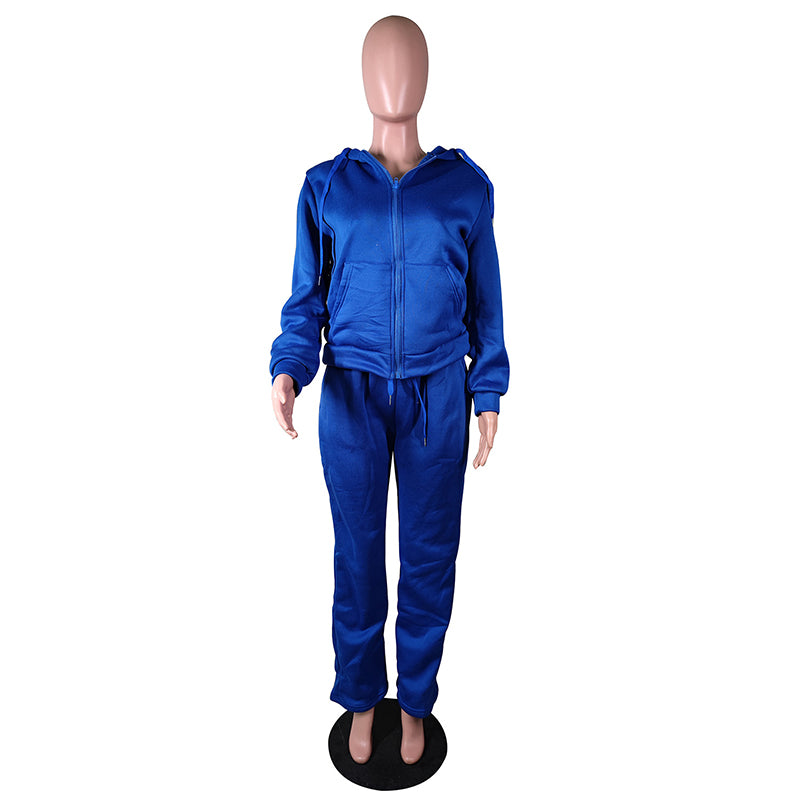 Solid Color Two Piece Sweatsuit w/Hood