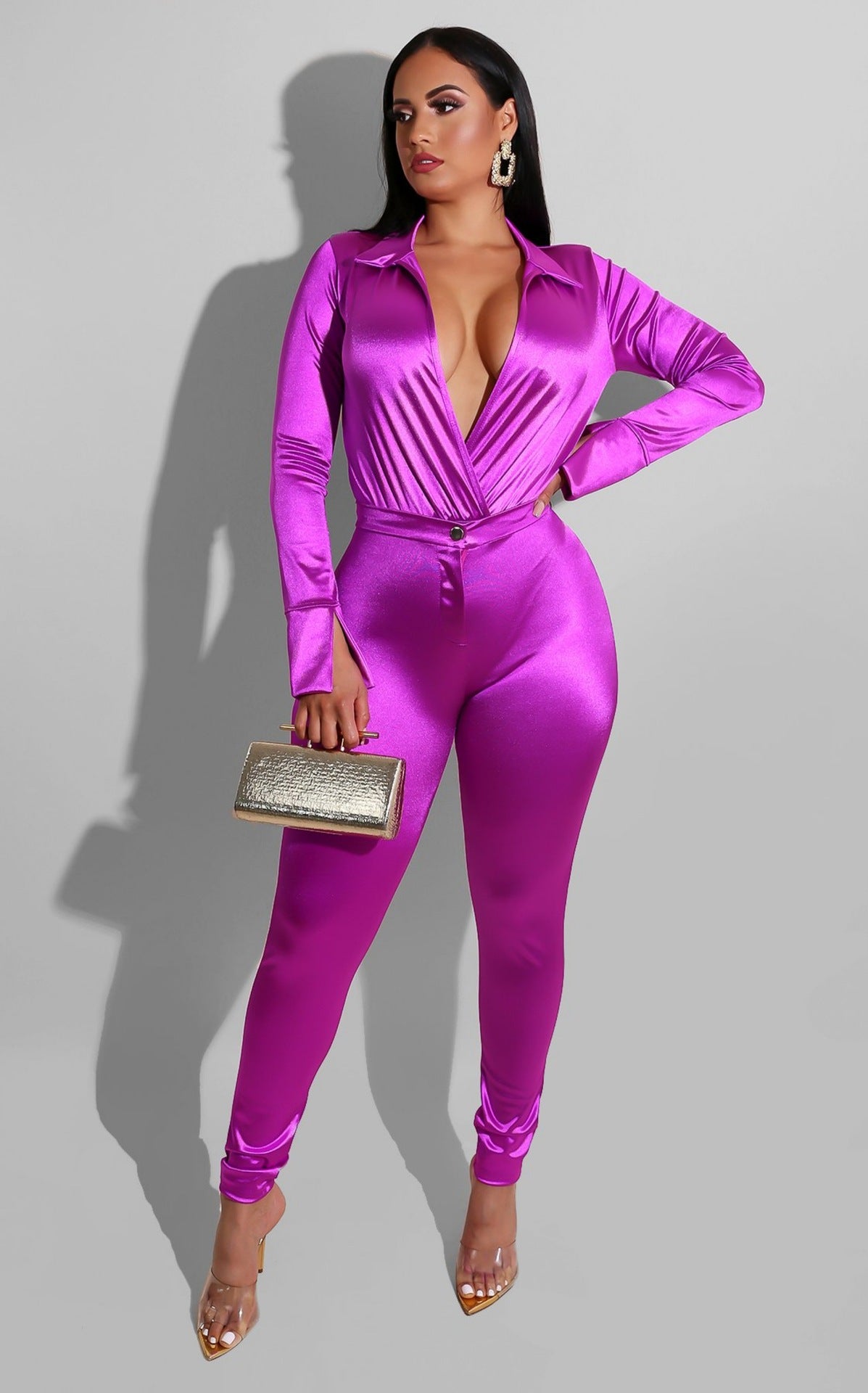 Shiny Long-sleeved Jumpsuit
