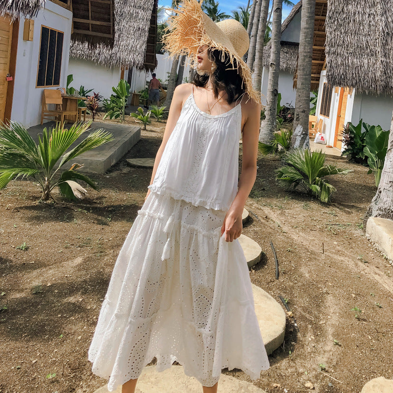Western Lace Long White Cake Cotton Skirt