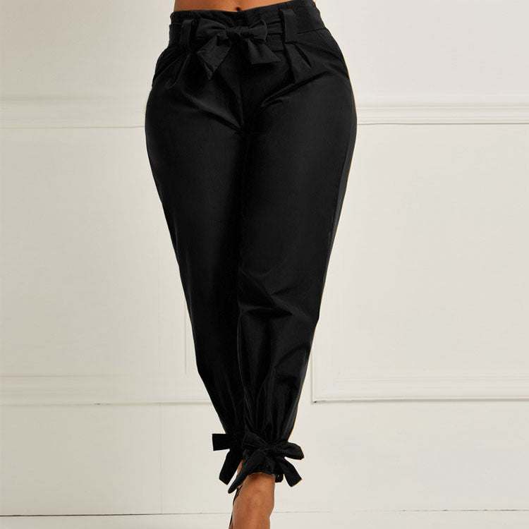 Pure Color Loose Fitting Waist and Ankle Tie Pants