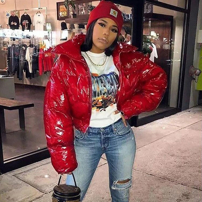 Shiny Puffer Cropped Jacket