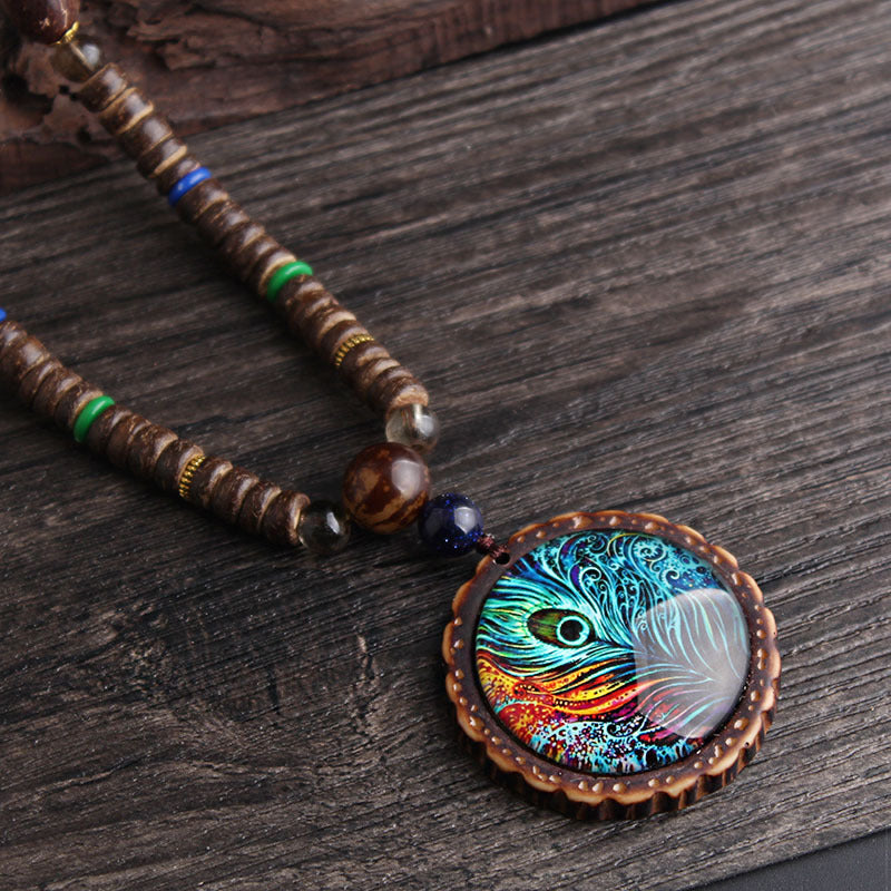 Sweater Chain w/Peacock Feather Pendant