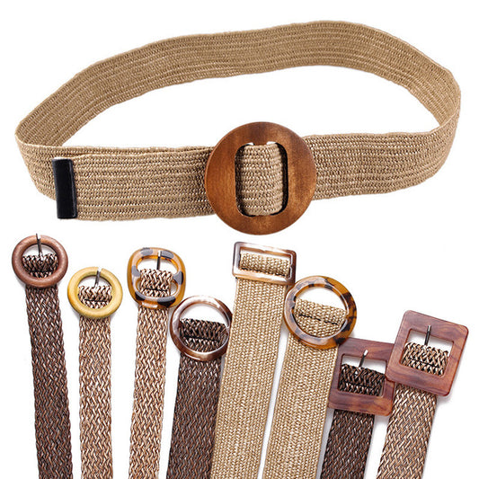 Hemp Weaved Rope Belts w/Wood Buckles
