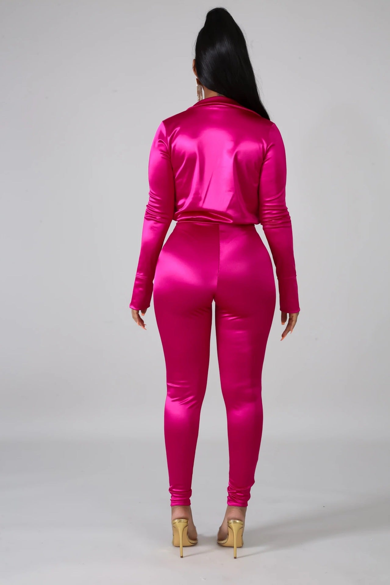 Shiny Long-sleeved Jumpsuit