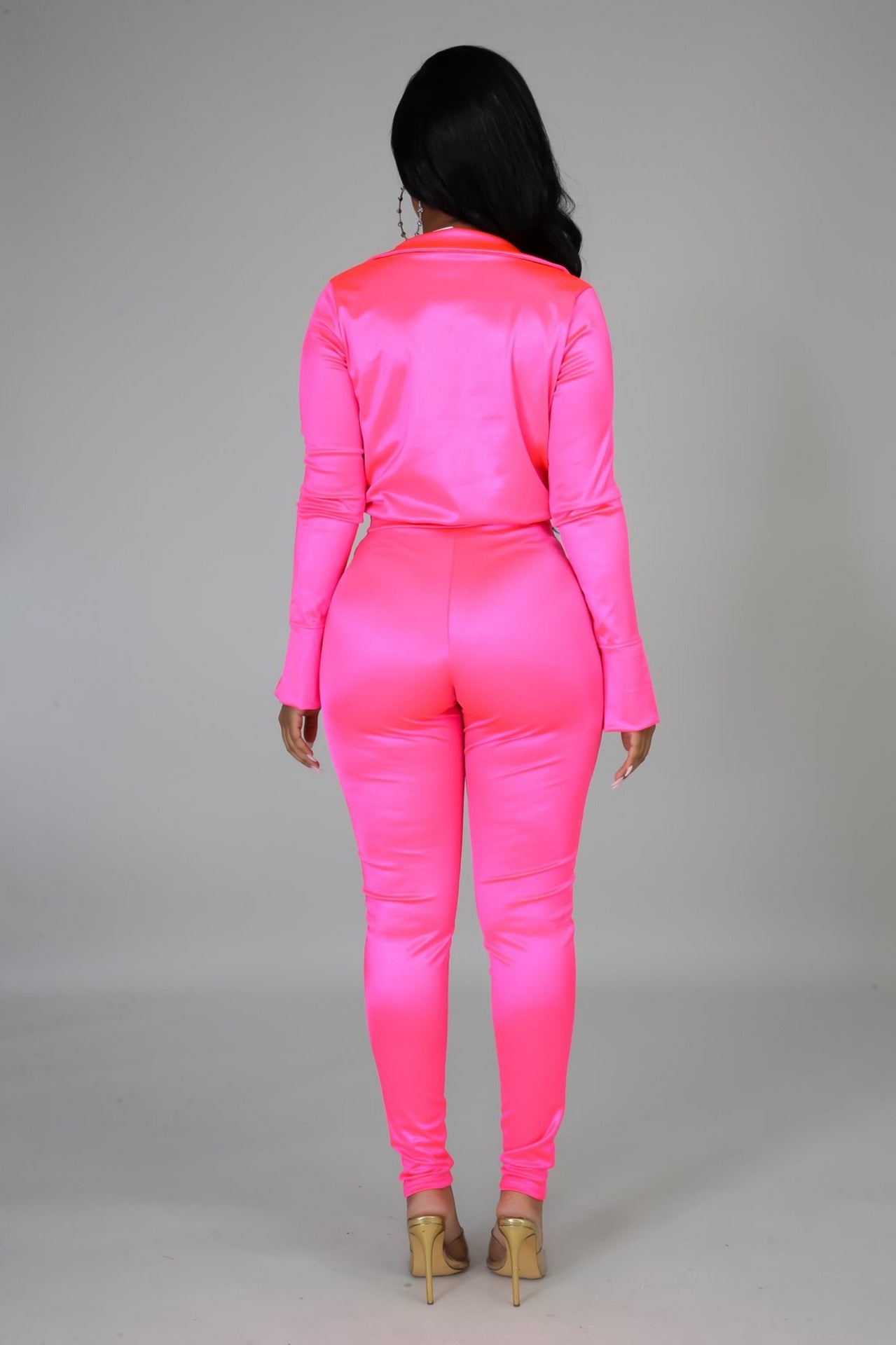 Shiny Long-sleeved Jumpsuit